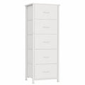 Cajonera Alta y Estrecha con 5 Cajones de Tela, Organizador para Dormitorio, Salón o Habitación Infantil, Blanco
