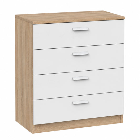 Cómoda de Dormitorio Briebe con 4 Cajones, 78x74x40 cm, para Adultos, Juvenil e Infantil, Color Roble Cambrian y Blanco