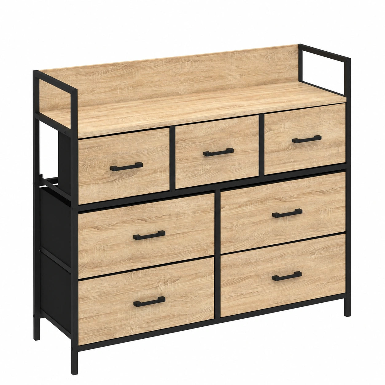 Cómoda de Tela 7 Cajones, 100 cm, Estilo Industrial, Mueble de Almacenamiento