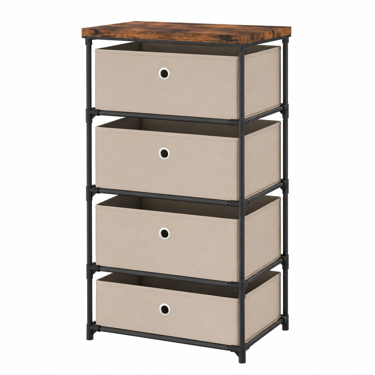 Cómoda Plegable de Tela con 4 Cajones y Estructura Metálica para Dormitorio y Oficina, 42 x 32 x 84,5 cm, Color Café