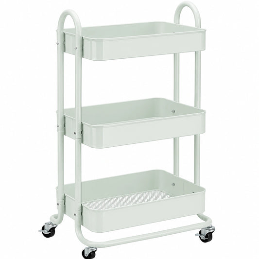 Carro de cocina de tres niveles con ruedas, verde menta