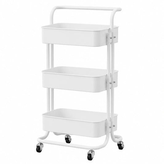 Carro de Servicio Metálico 3 Niveles con Ruedas para Cocina, Baño, y Oficina, Fácil de Montar y Mover, Blanco