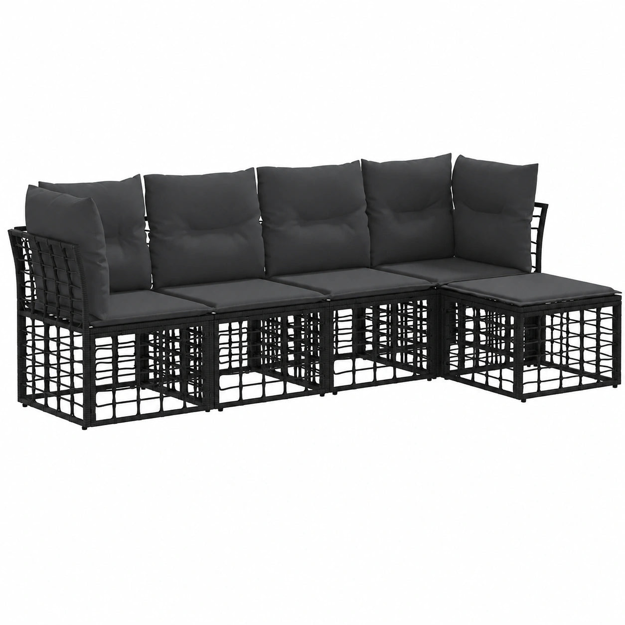 Conjunto Modular de Sofás de Jardín en Ratán Sintético Negro con Cojines